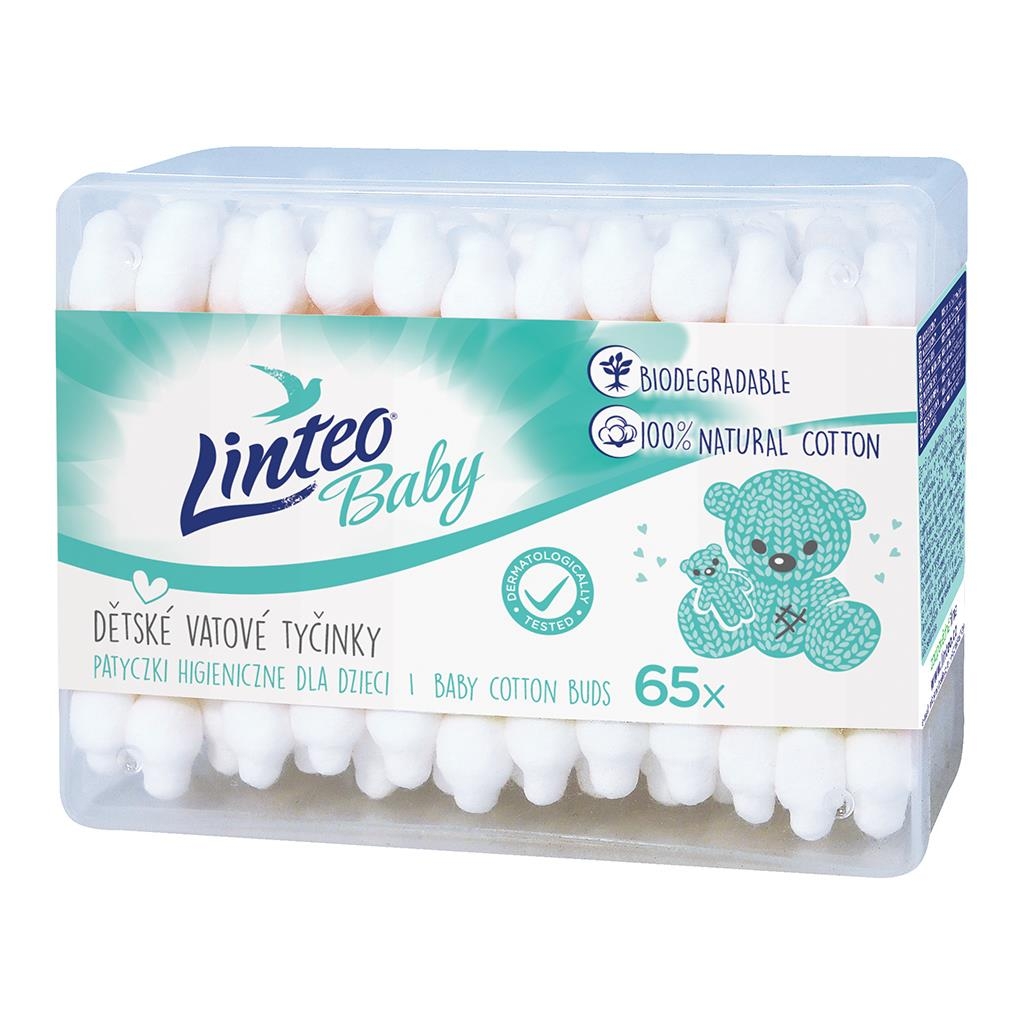 Papierové vatové tyčinky 100% natural Linteo 65 ks v boxe 